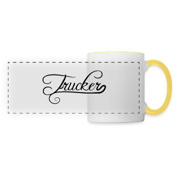 trucker truck truck wagon farmer driving car - Panoramic Mug - white/yellow - Front