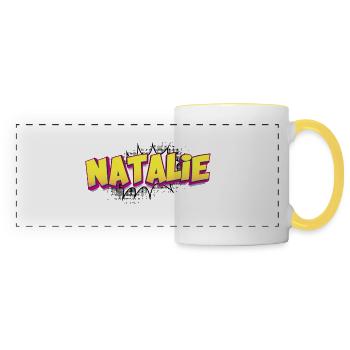 Natalie Nom personnalisé Style bande dessinée Pop Art, - Mug panoramique contrasté et blanc - blanc/jaune - Devant
