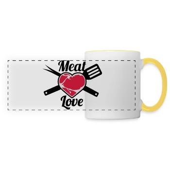 Meat Love | Fleisch Herz | Heart - Panoramic Mug - white/yellow - Front