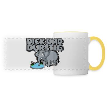 Dick und durstig - Panoramatasse - Weiß/Gelb - Vorne