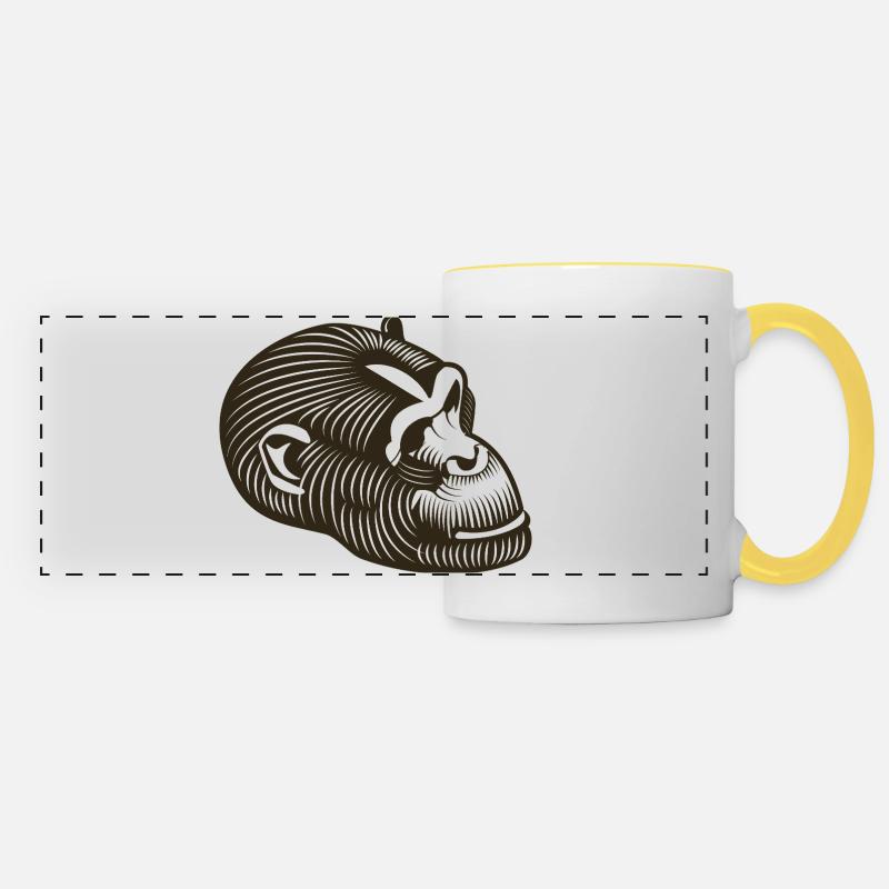 Stylized GORILLE head - Panoramic Mug - white/yellow