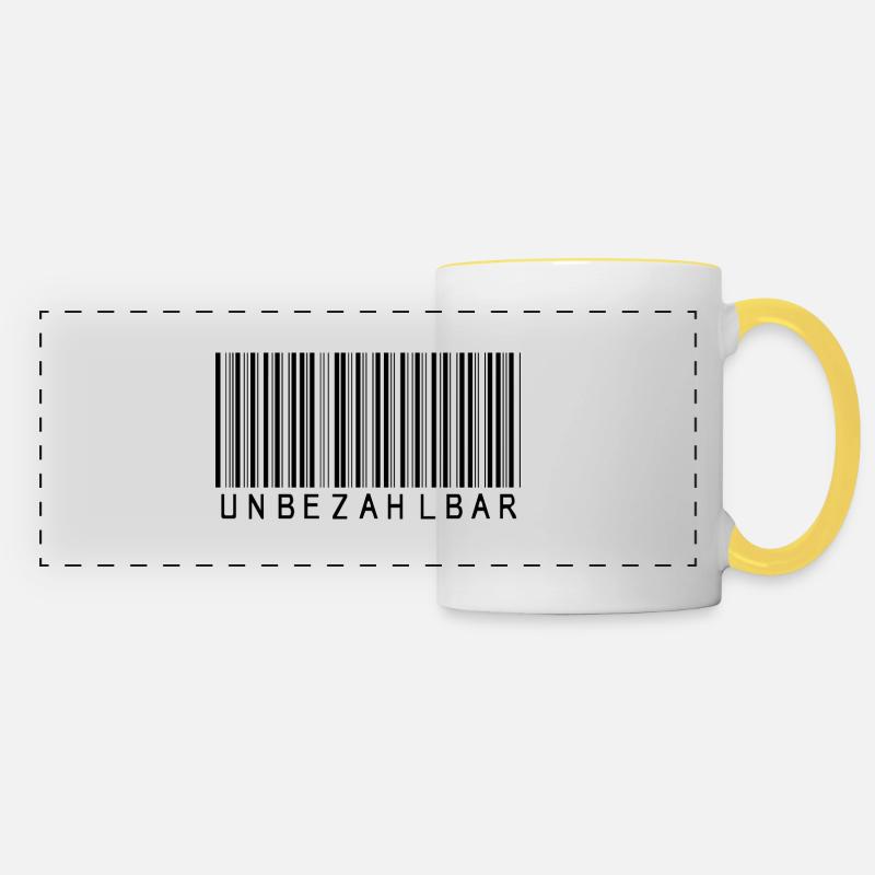 Barcode "Unbezahlbar" schwarz - Panoramatasse - Weiß/Gelb