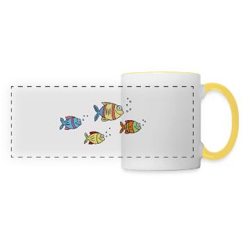 colorful fish water sea graffiti children's drawing - Panoramic Mug - white/yellow - Front