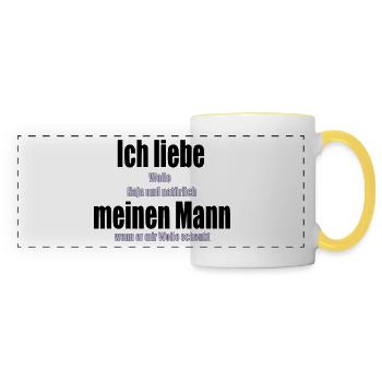 Ich liebe meinen Mann Wolle Stricken Häkeln Nähen - Panoramatasse - Weiß/Gelb - Vorne