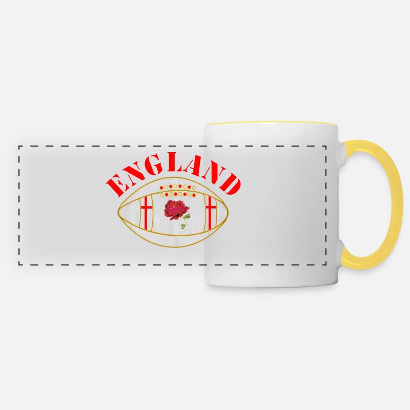 England rose style oval rugby ball - Panoramic Mug - white/yellow