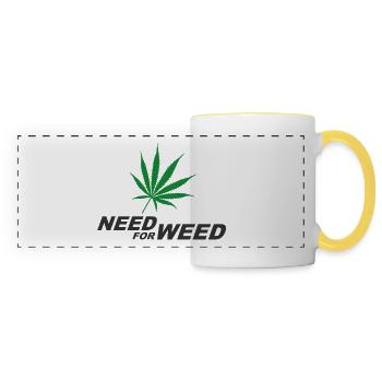 Besoin de mauvaises herbes (cannabis) - Mug panoramique contrasté et blanc - blanc/jaune - Devant