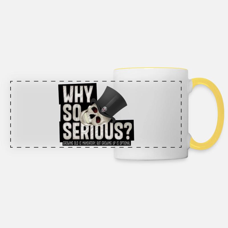 Why So Serious? – Skull humor design with top hat - Panoramic Mug - white/yellow