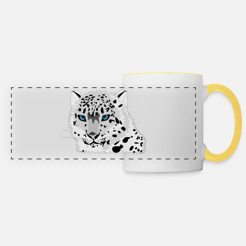 léopard des neiges - Mug panoramique contrasté et blanc - blanc/jaune