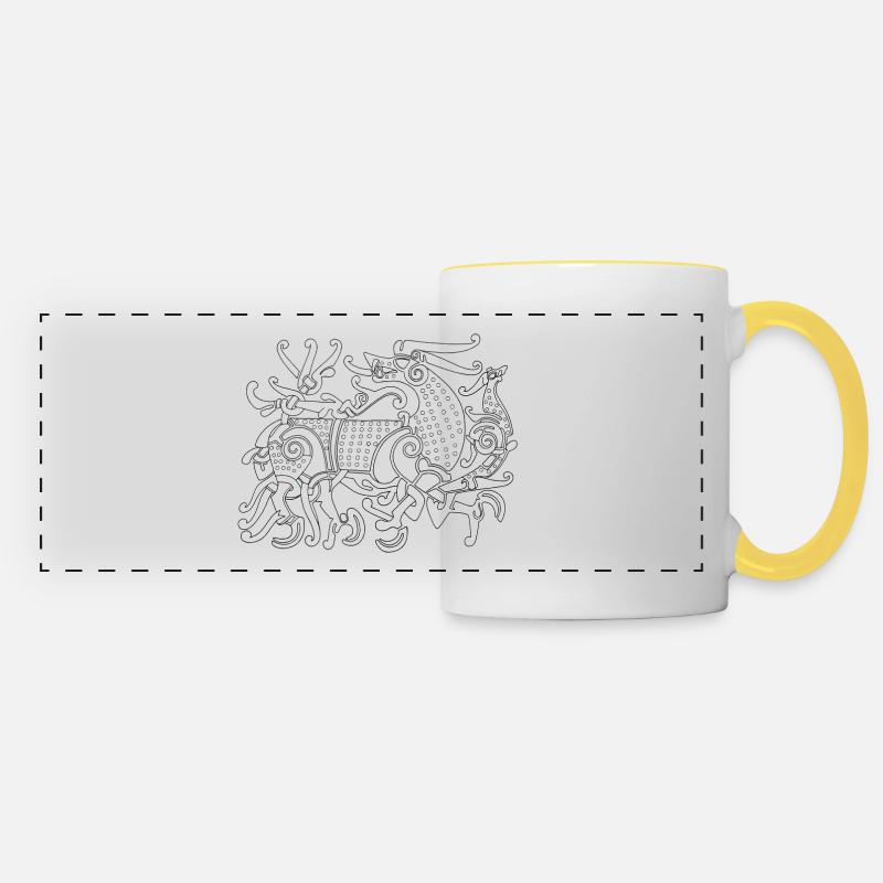 Fenriswolf, mythical Wolf of the Vikings - Panoramic Mug - white/yellow