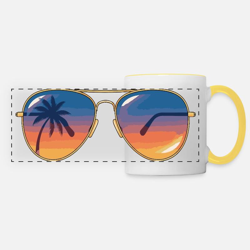 Sunglasses Sunset Palm  - Panoramic Mug - white/yellow