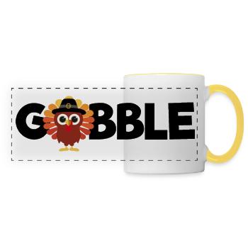 Gobble Turkey Kids Thanksgiving - Panoramic Mug - white/yellow - Front