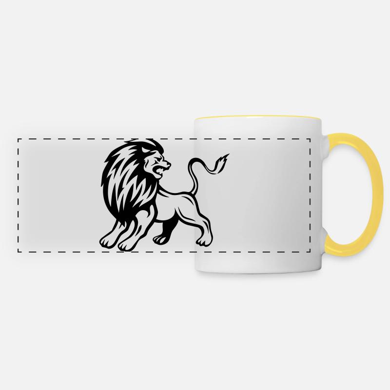 Lion - design - Mug panoramique contrasté et blanc - blanc/jaune