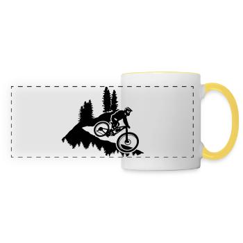Vélo de descente, VTT, cyclisme - Mug panoramique contrasté et blanc - blanc/jaune - Devant