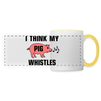 I think my pig whistles - Mein Schwein pfeift - Panoramatasse - Weiß/Gelb - Vorne