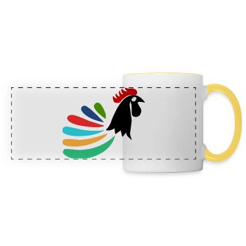 COQ. CHEVAL. POULE. COQ. ANIMAL. OISEAU. LICORNE. - Mug panoramique contrasté et blanc - blanc/jaune - Devant