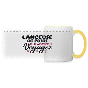 Globetrotting shot putter, passionate about vo - Panoramic Mug - white/yellow - Front