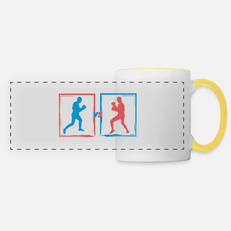 Boxe combat - idee cadeau boxeur - Mug panoramique contrasté et blanc - blanc/jaune