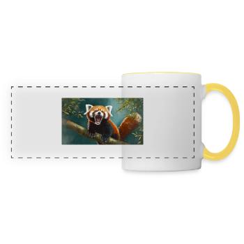 Cute animals chilling – red panda - Panoramic Mug - white/yellow - Front