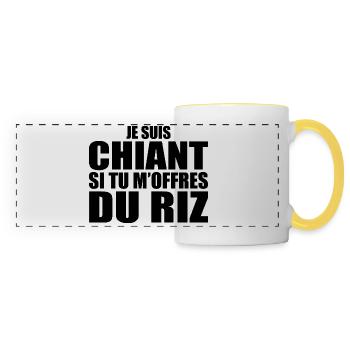 Homme qui adore : Riz. Design Drôle Humour Sushi - Mug panoramique contrasté et blanc - blanc/jaune - Devant