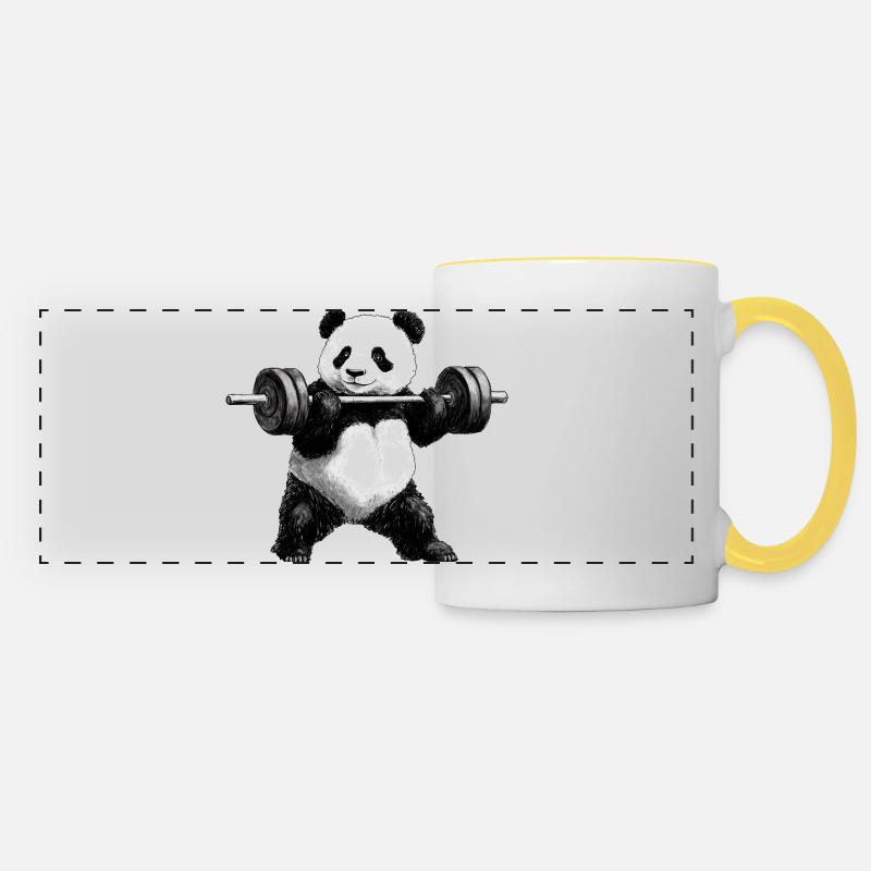 Fitness Pandas - Panoramic Mug - white/yellow