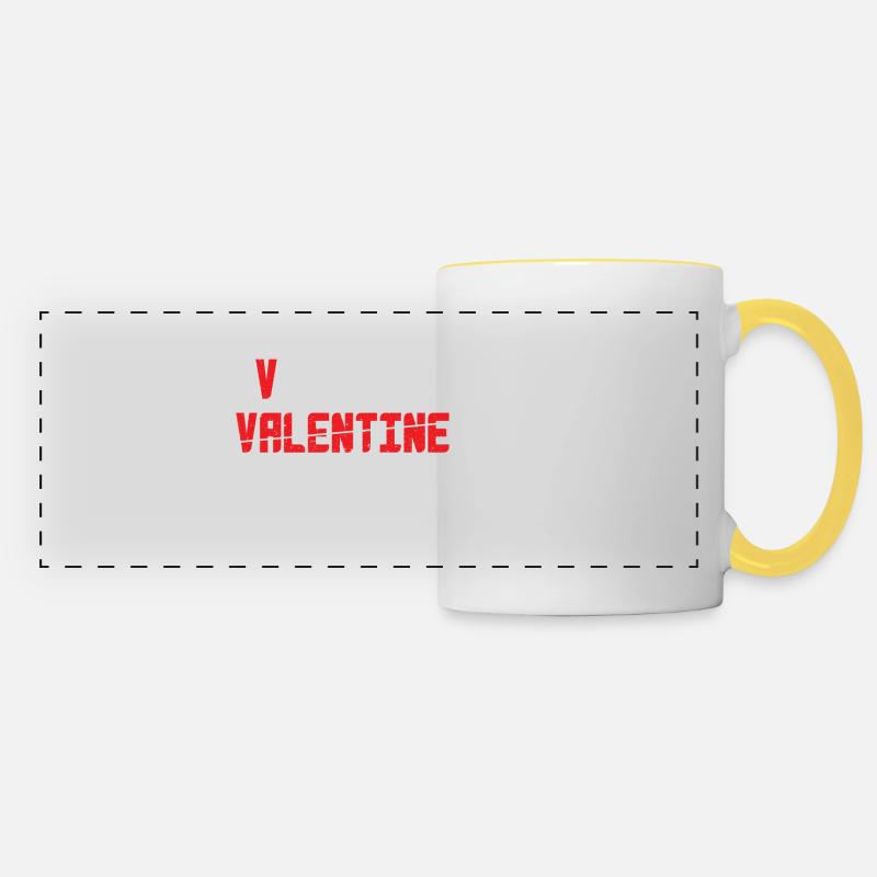 V is for Valentine videogamers - Panoramic Mug - white/yellow