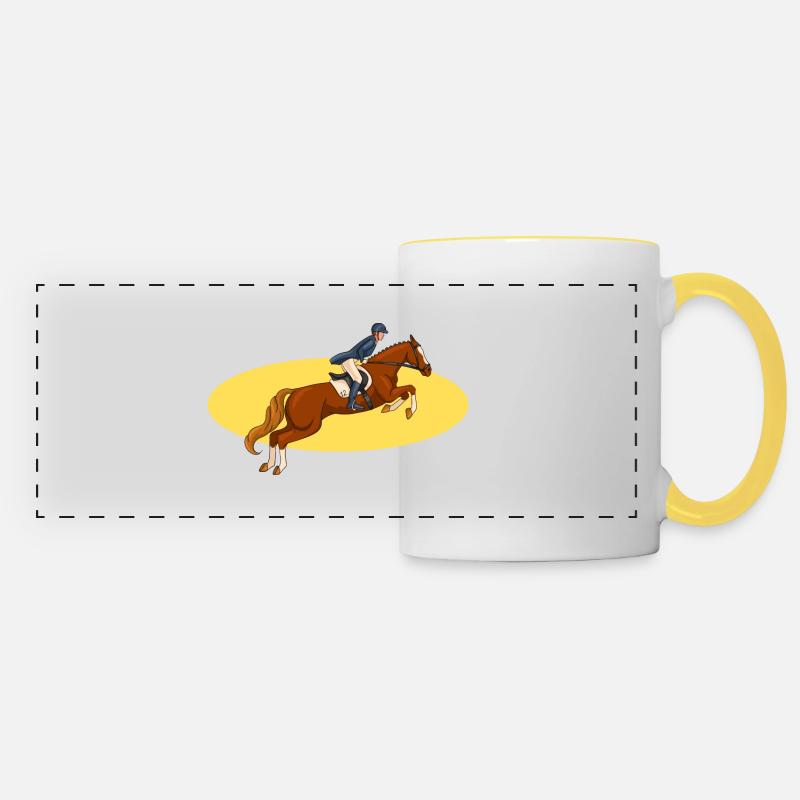 cavalier riding - Panoramic Mug - white/yellow