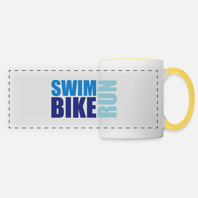 Triathlon Natation Course à pied Cyclisme Sport - Mug panoramique contrasté et blanc - blanc/jaune