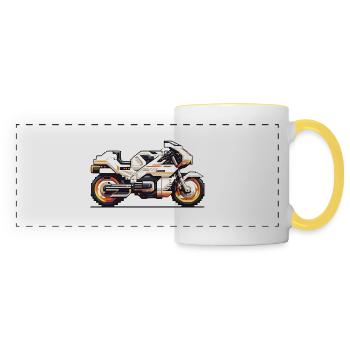 8 Bit Motorrad Rennmaschine als Vektorgrafik - Panoramatasse - Weiß/Gelb - Vorne