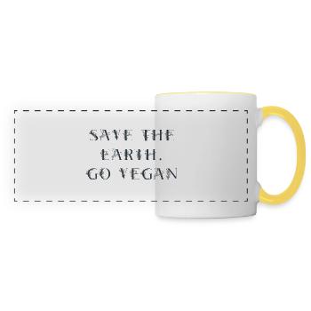 Save the earth go vegan - bleu - Mug panoramique contrasté et blanc - blanc/jaune - Devant