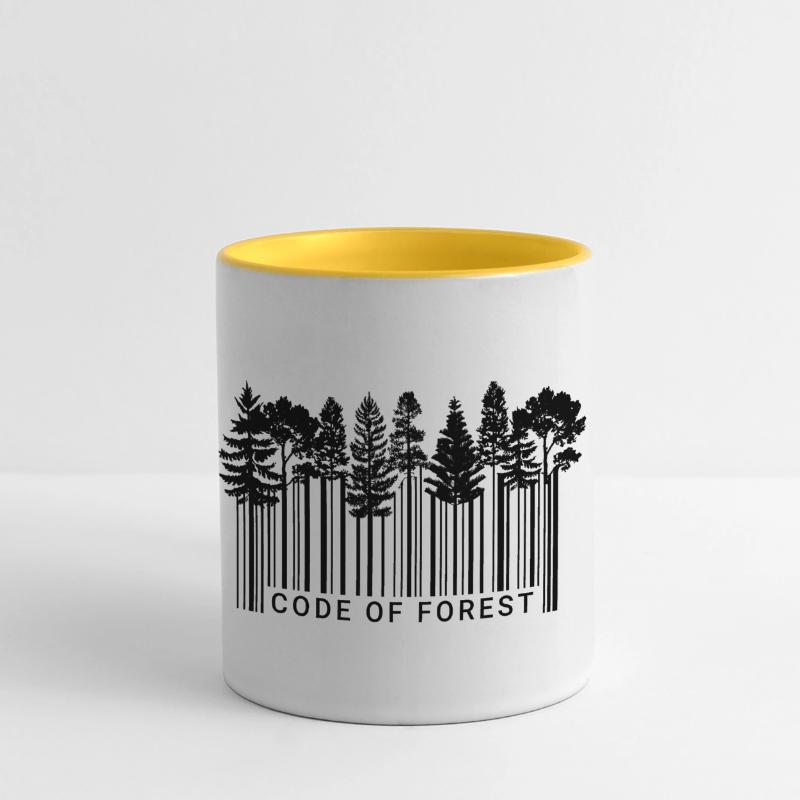 Code à barres Forest Nature Code Trees Schwarz_2 Mug panoramique contrasté et blanc