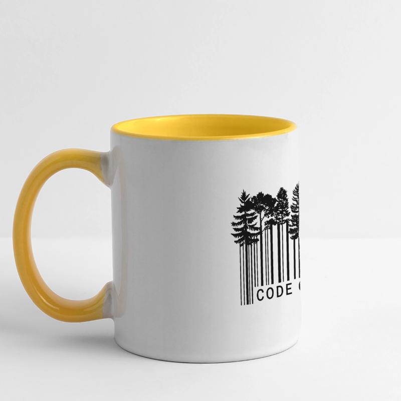 Code à barres Forest Nature Code Trees Schwarz_2 Mug panoramique contrasté et blanc