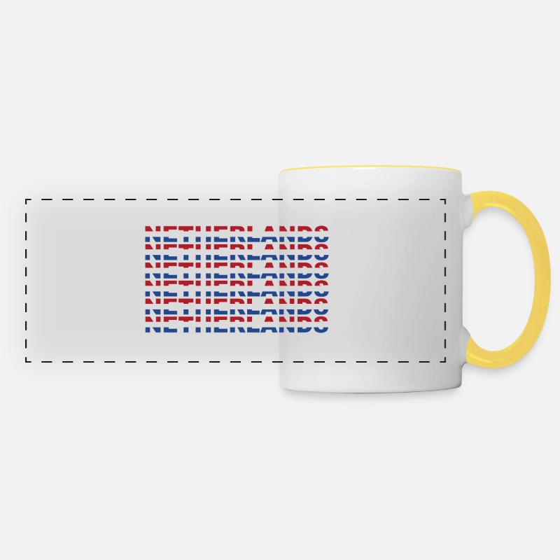 Texte des Pays-Bas dans les couleurs du drapeau - Mug panoramique contrasté et blanc - blanc/jaune