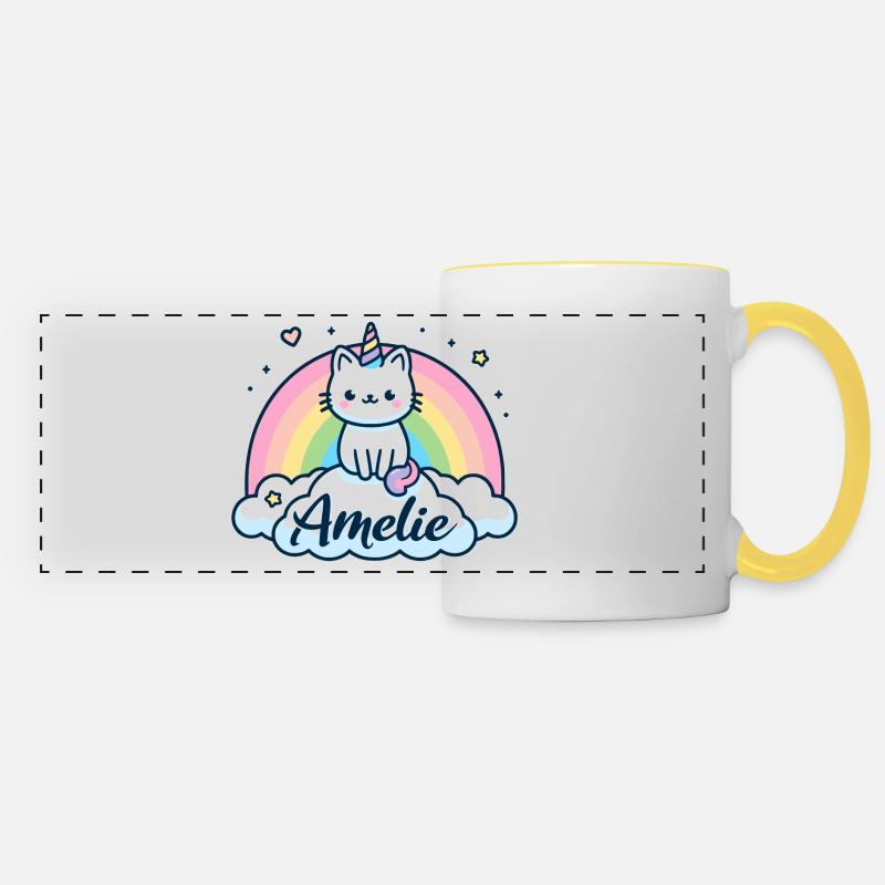 Amelie Name Vorname Einhornkatze - Panoramatasse - Weiß/Gelb