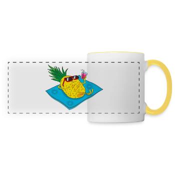 Ananas sur la plage - Mug panoramique contrasté et blanc - blanc/jaune - Devant