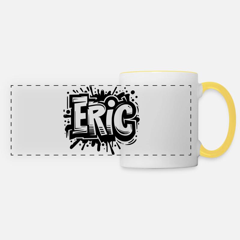 Eric Nom Prénom Graffiti - Mug panoramique contrasté et blanc - blanc/jaune
