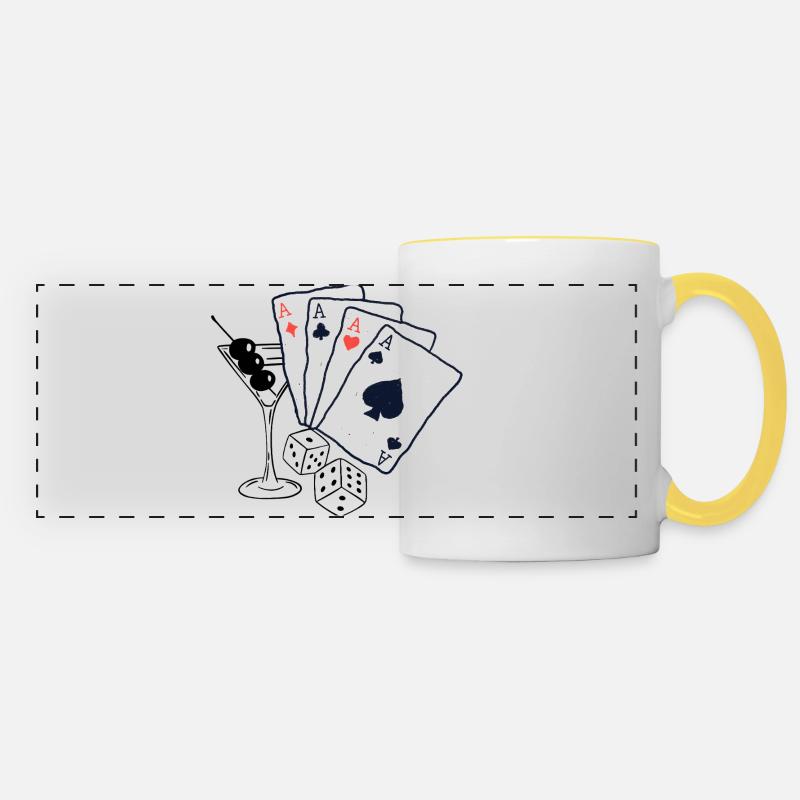 Playing card design with ace motifs - Panoramic Mug - white/yellow