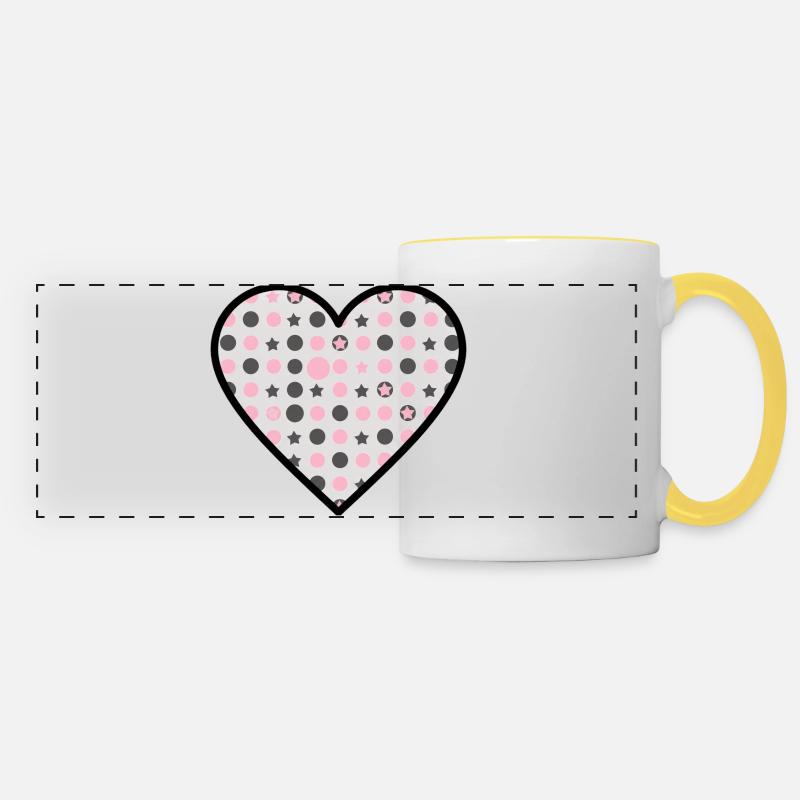 Heart Pattern Star Dots Cute Vector - Panoramic Mug - white/yellow