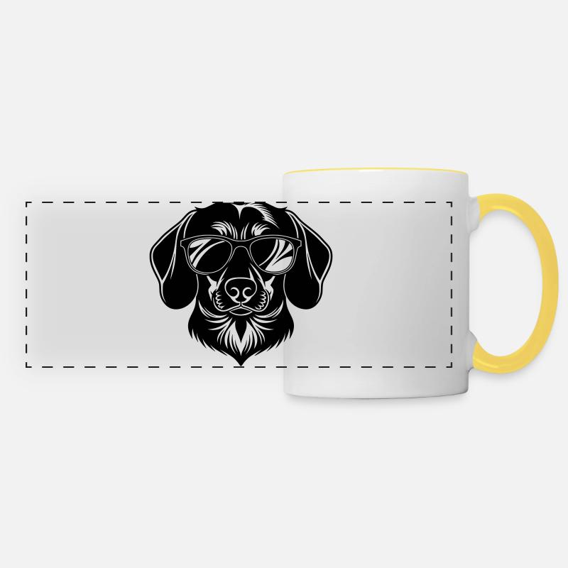 Dachshund Dog Head with Sunglasses - Panoramic Mug - white/yellow