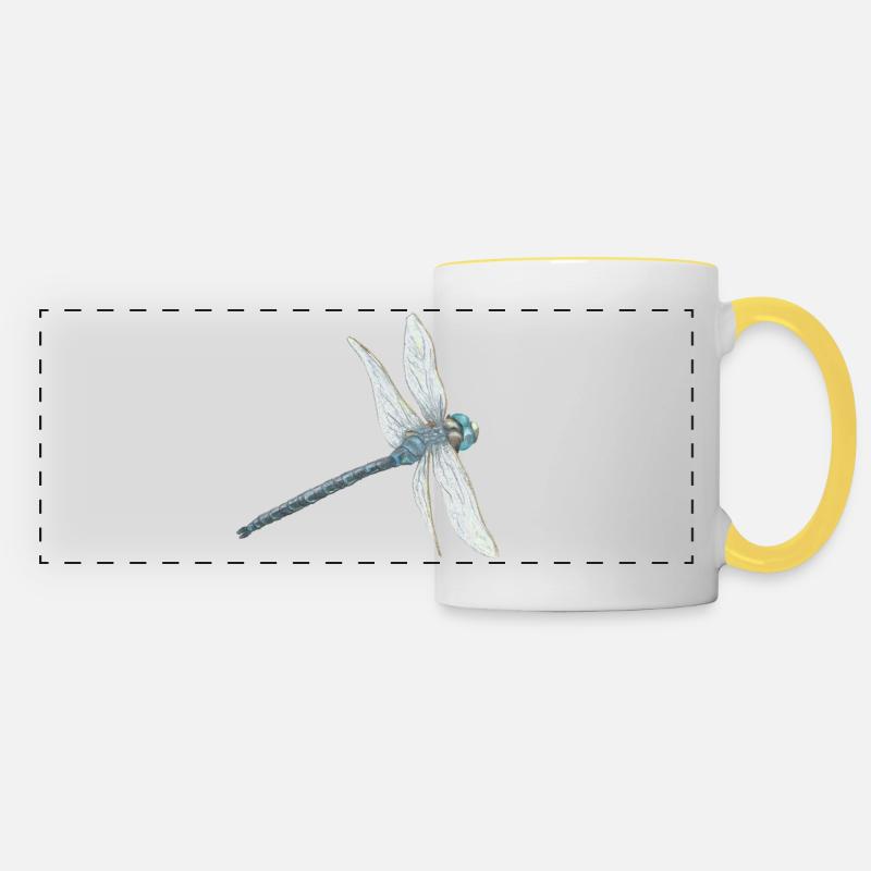 Illustration de libellule sarcelle - Mug panoramique contrasté et blanc - blanc/jaune