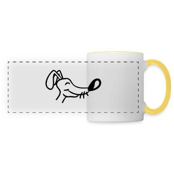 Visage de chien Petit chiot heureux Animal de compagnie - Mug panoramique contrasté et blanc - blanc/jaune - Devant