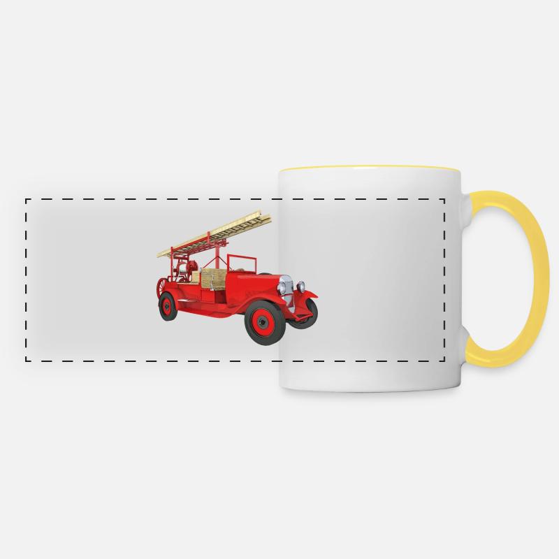 Pompier rétro, pompier - Mug panoramique contrasté et blanc - blanc/jaune