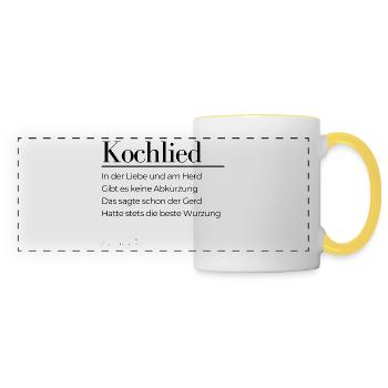 Kochlied - schwarze Schrift - Panoramatasse - Weiß/Gelb - Vorne