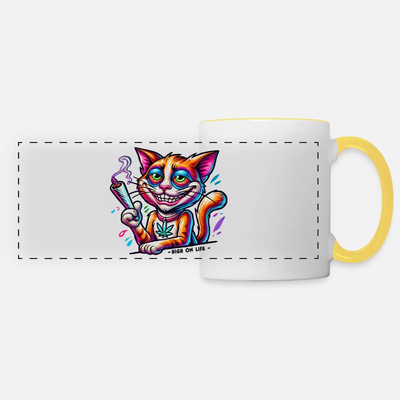 High Cat - High on live - Panoramic Mug - white/yellow