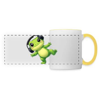 Süßer Frosch Kröte Unke mit Kopfhörern Tanzen Tech - Panoramatasse - Weiß/Gelb - Vorne