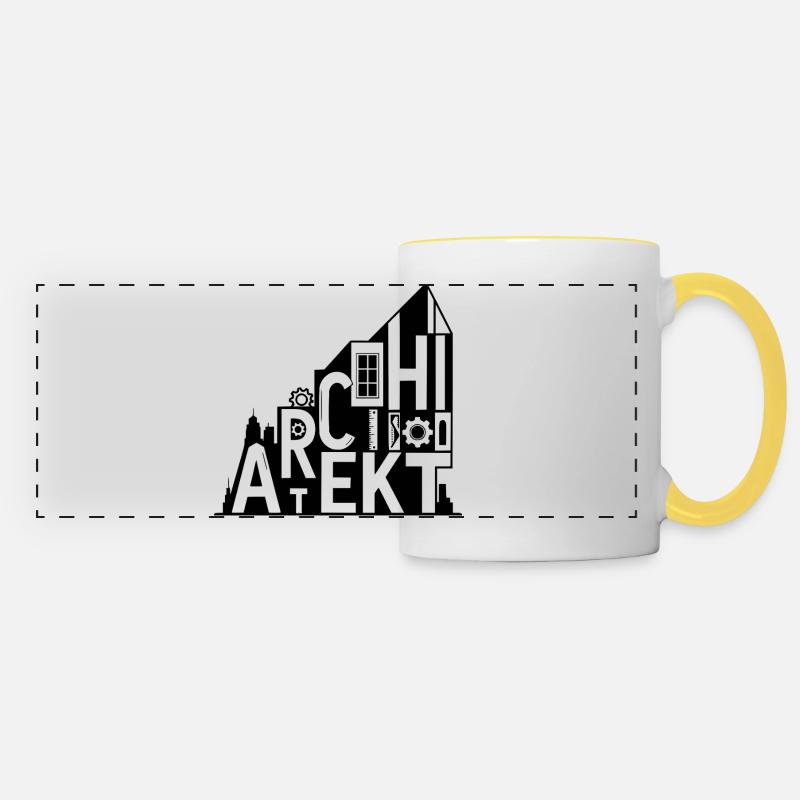 Architect Typography with Architectural Symbols - Panoramic Mug - white/yellow