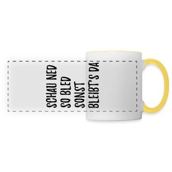 Witzger bayerischer Spruch schau ned so bled - Mug panoramique contrasté et blanc - blanc/jaune - Devant