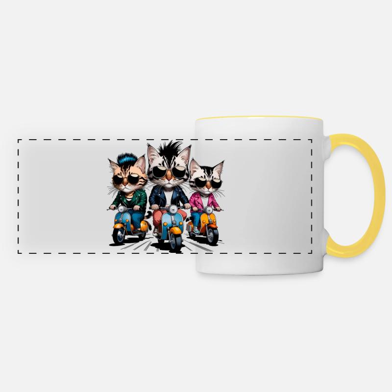Rocker cats - Panoramic Mug - white/yellow