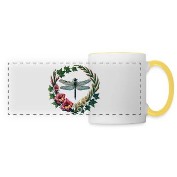 Dragonfly Floral Wreath Frame - Panoramic Mug - white/yellow - Front