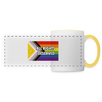 Inclusive Pride Progress Flag ALL RIGHTS DESERVED - Panoramic Mug - white/yellow - Front