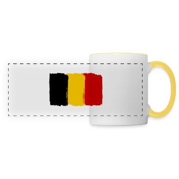 Belgium flag used look - Panoramic Mug - white/yellow - Front
